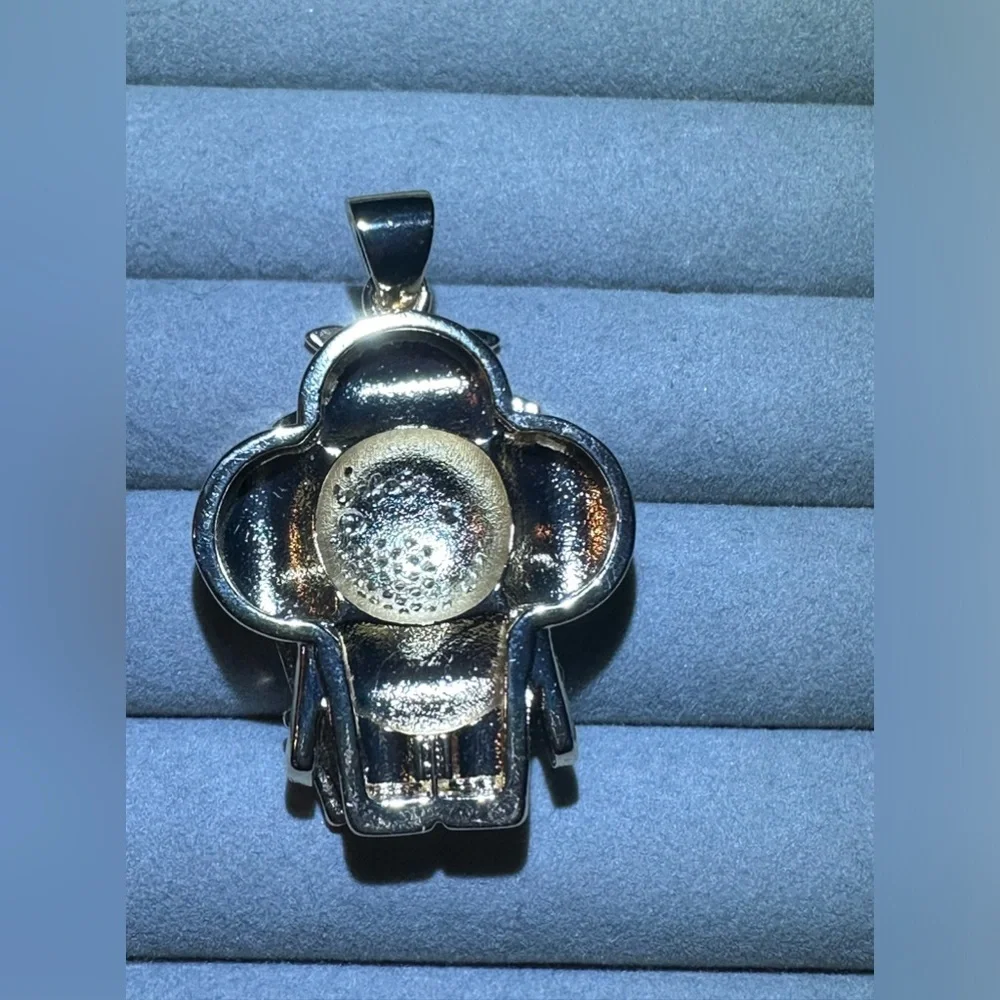 14K Gold Samurai Flower Doll Micro Pavé Iced Out Bling Drip Hip Hop Necklace - Picture 7 of 9